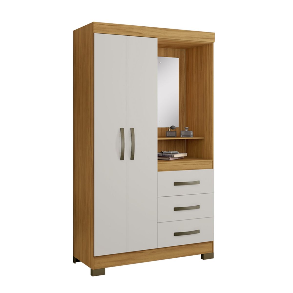 HOME MOBILI - Clóset 2 Puertas 3 Cajones + Espejo Blado Café Home Mobili