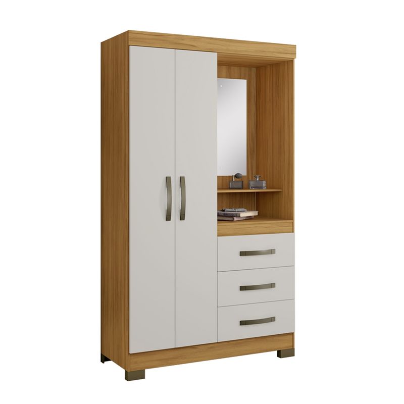 HOME MOBILI - Clóset 2 Puertas 3 Cajones + Espejo Blado Café Home Mobili