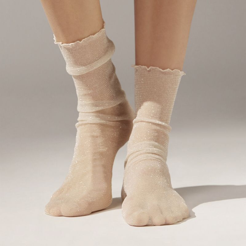 CALZEDONIA - Calcetines Cortos Transparentes Glitter Mujer Calzedonia