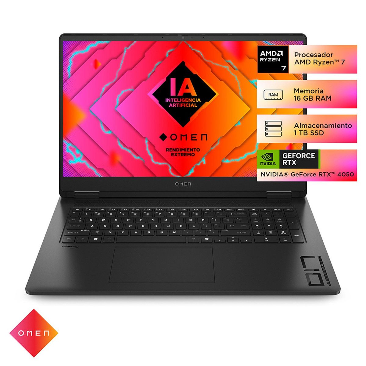 HP - Notebook Gamer OMEN 17-DB0006LA AMD Ryzen7 8840H 16GB DDR5 1TB SSD RTX 4050 6GB 17,3" FHD 144Hz HP