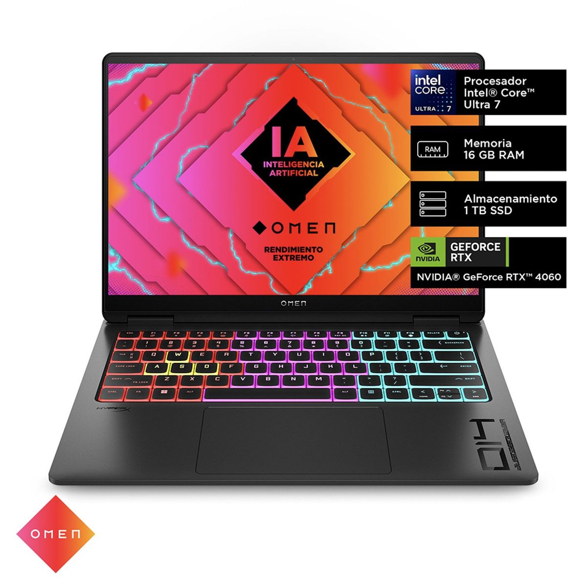 HP - Notebook Gamer OMEN 14-FB0001LA Intel Core Ultra 7 16GB RAM 1TB SSD 14" OLED 120Hz RTX 4060 Wi-Fi 7 HP