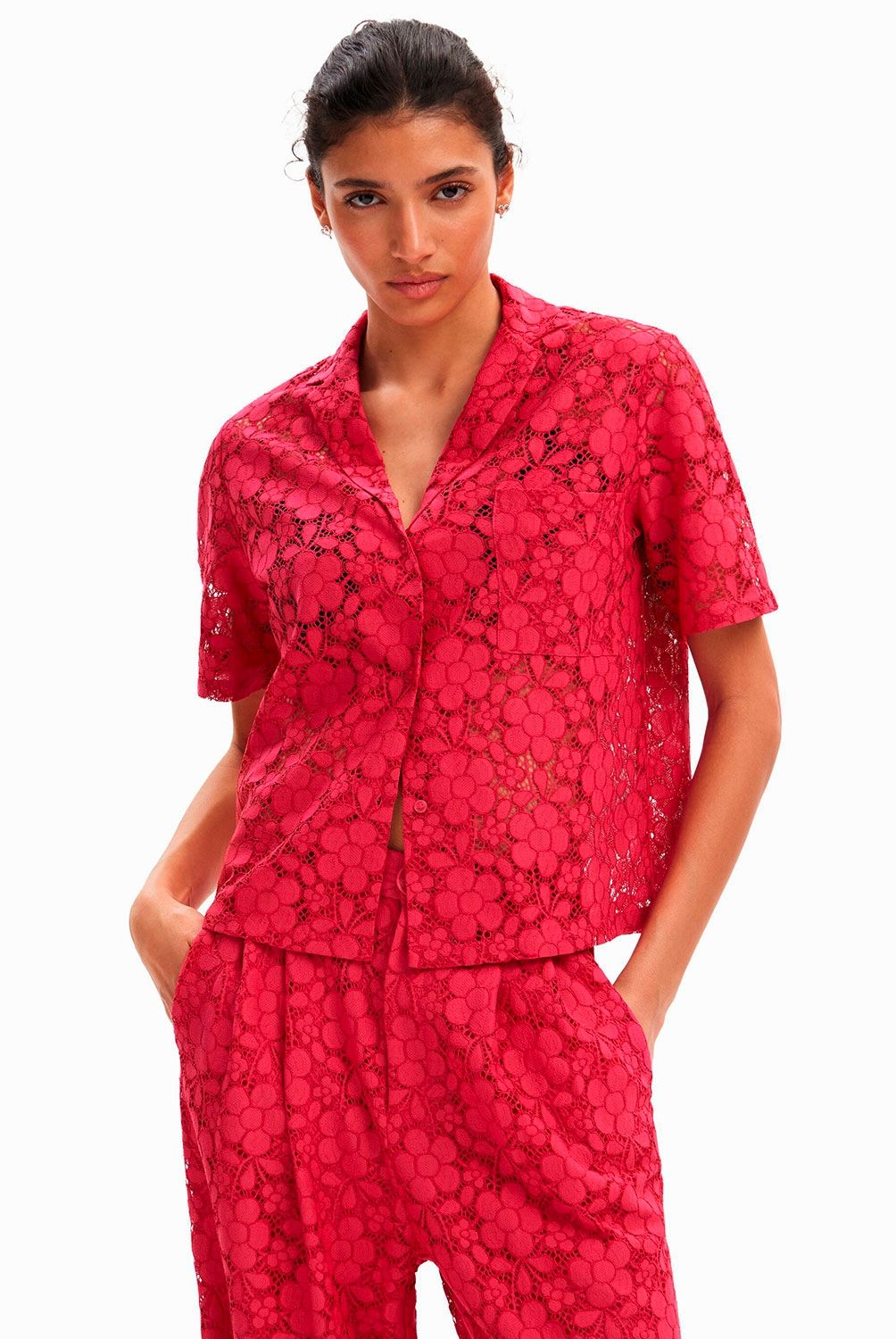 DESIGUAL - Camisa Corta Resort Encaje Mujer Desigual