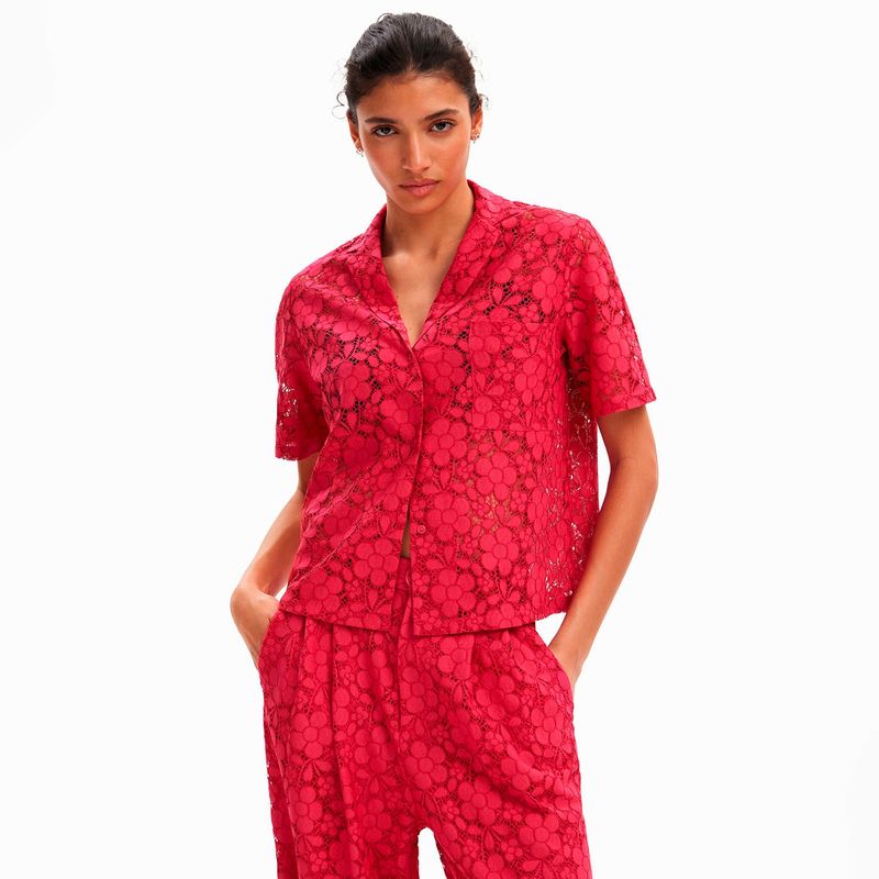 DESIGUAL - Camisa Corta Resort Encaje Mujer Desigual