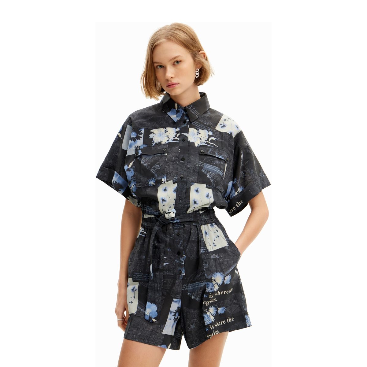 DESIGUAL - Enterito Corto Mapas Mujer Desigual