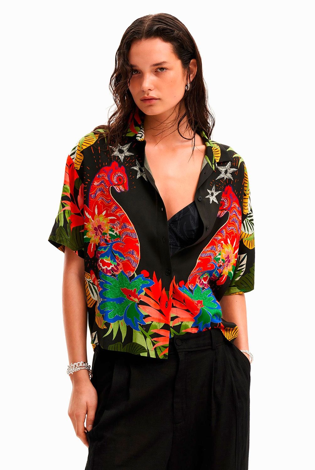 DESIGUAL - Camisa Manga Corta Tropical Mujer Desigual
