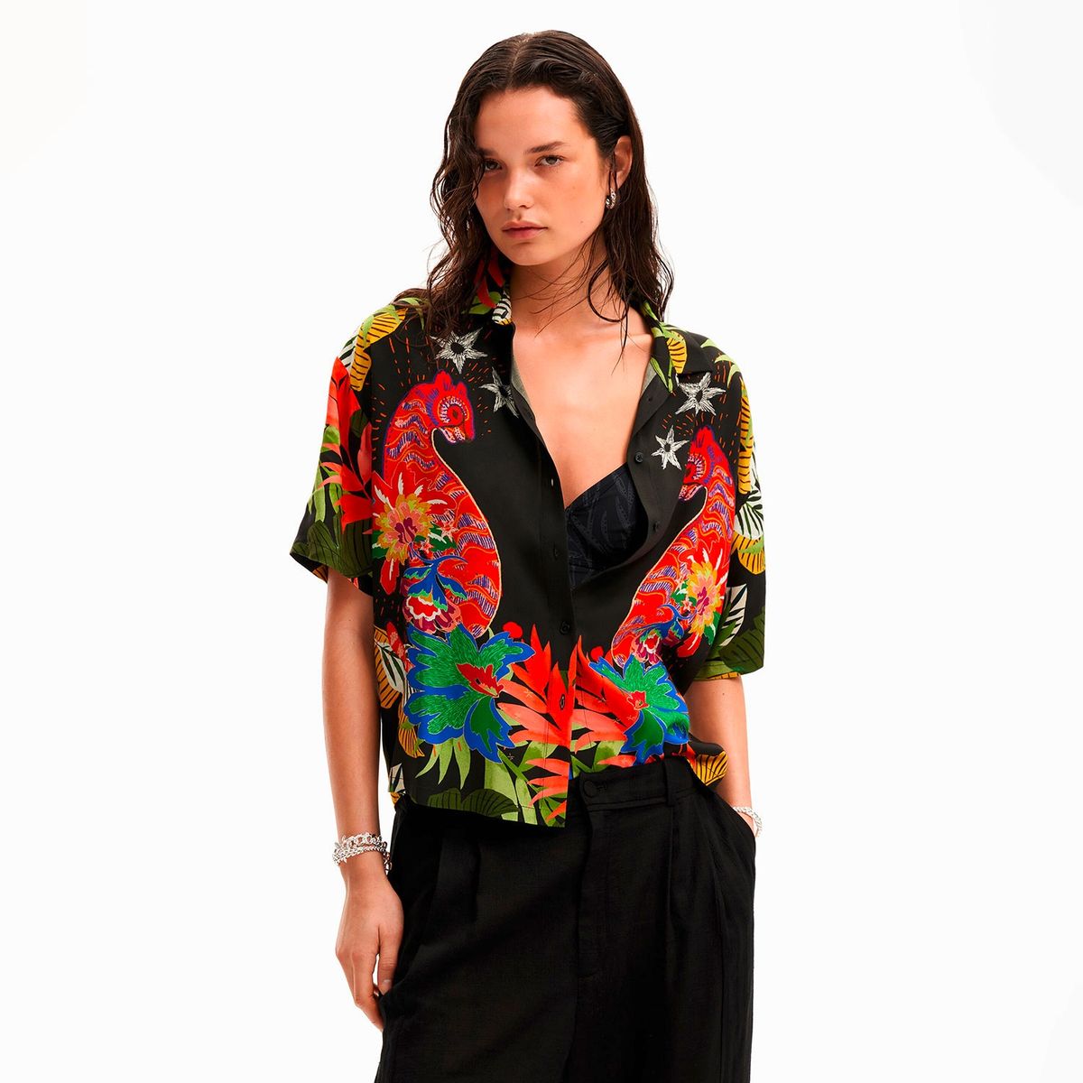 DESIGUAL - Camisa Manga Corta Tropical Mujer Desigual