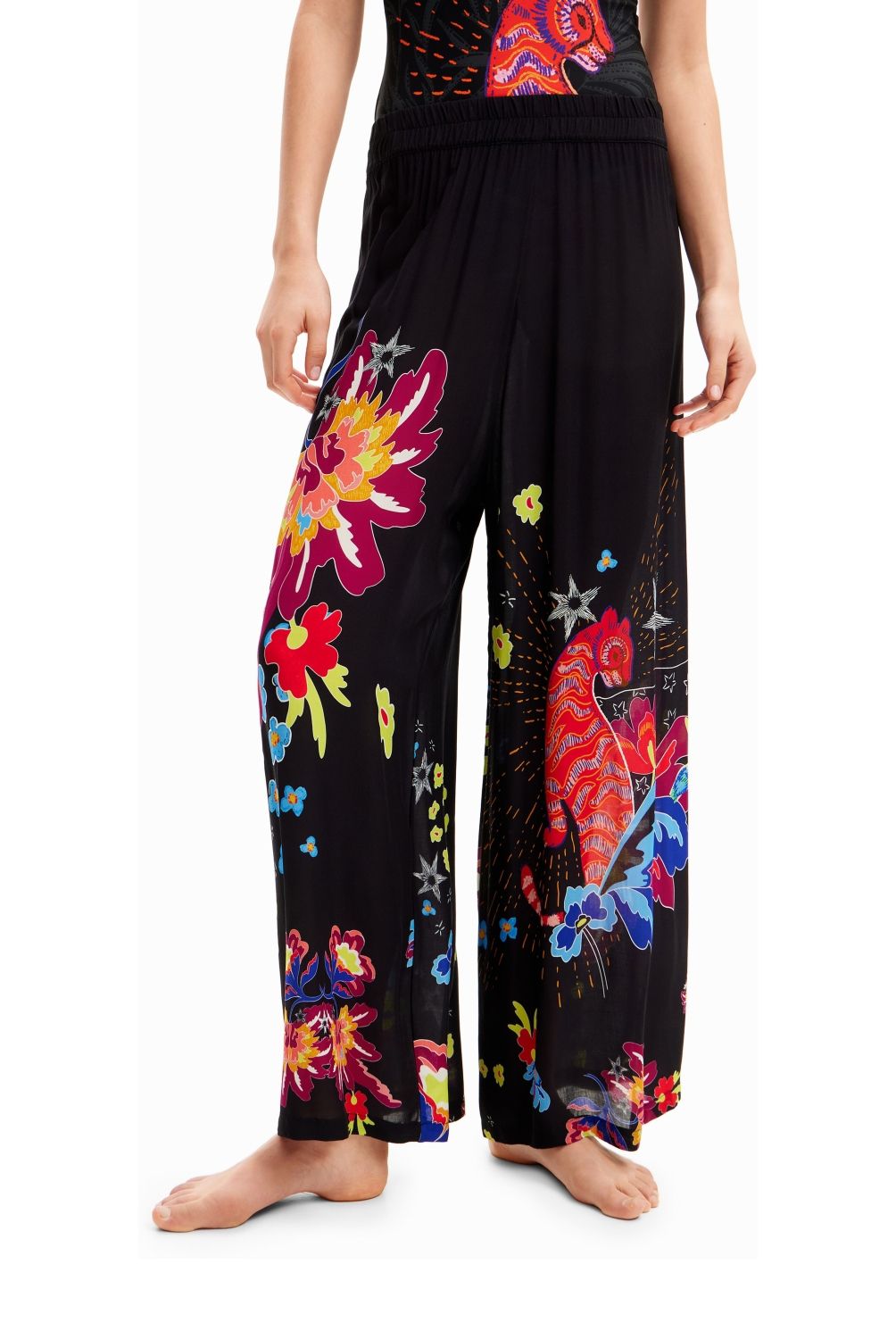 DESIGUAL - Pantalón Palazzo Dibujos Jungla Mujer Desigual
