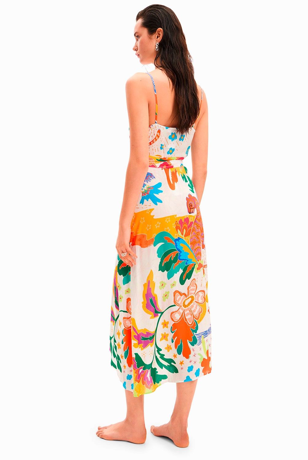 DESIGUAL - Vestido Midi Cruzado con Estampado de Jungla para Mujer