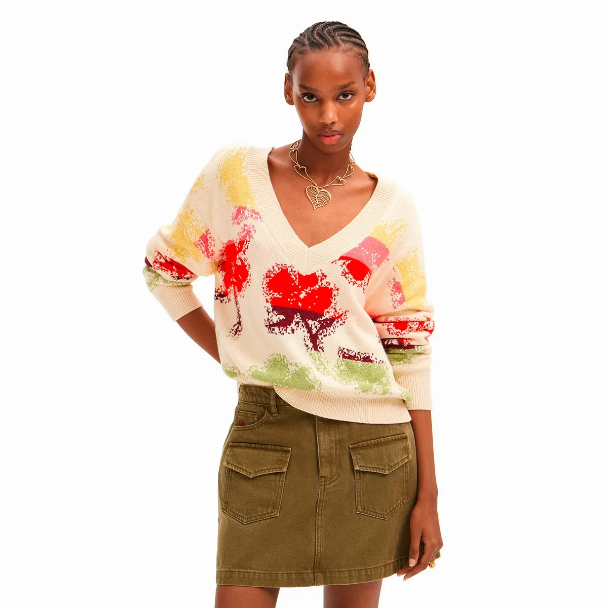 DESIGUAL - Sweater Oversize Flores Mujer Desigual