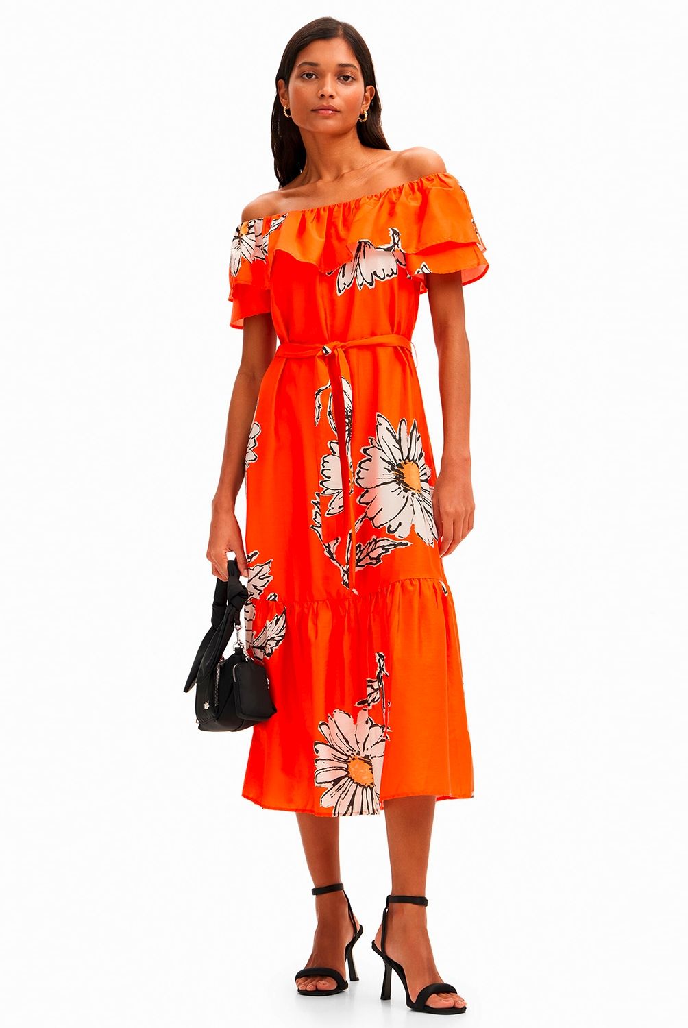 DESIGUAL - Vestido Midi Volante Margaritas Mujer Desigual