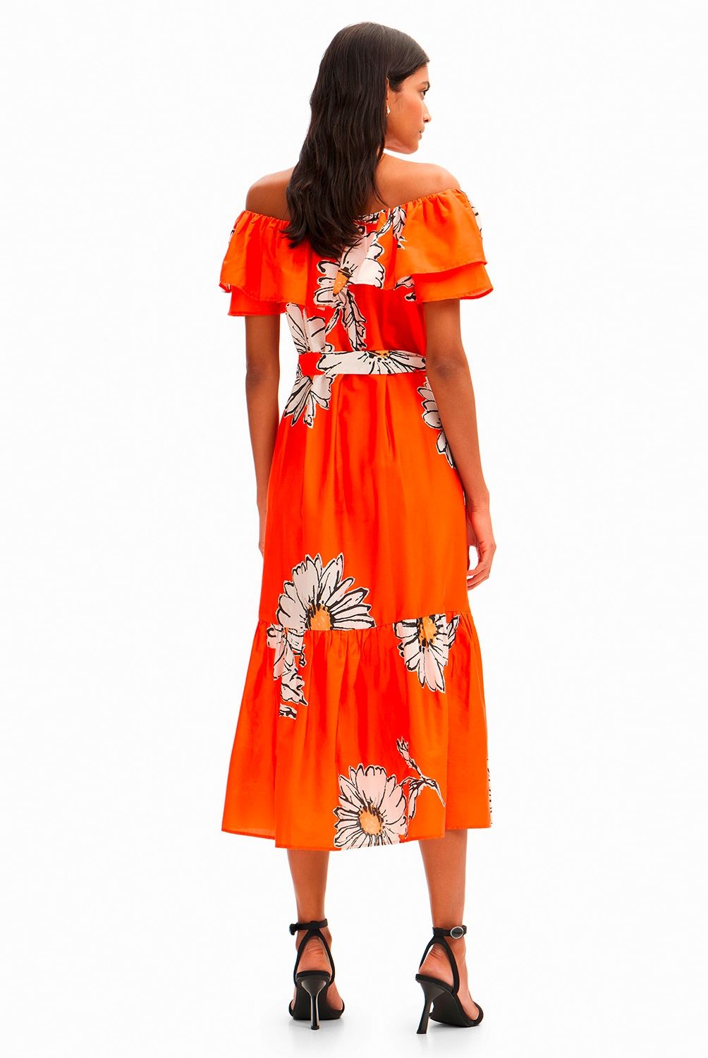 DESIGUAL - Vestido Midi Volante Margaritas Mujer Desigual