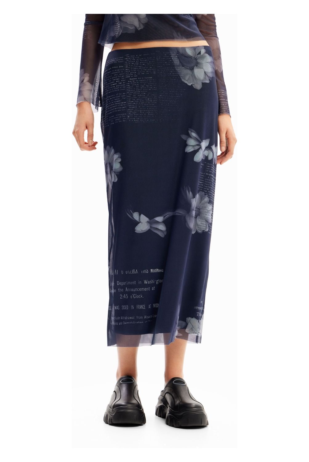 DESIGUAL - Falda Midi Tul Periódico Mujer Desigual