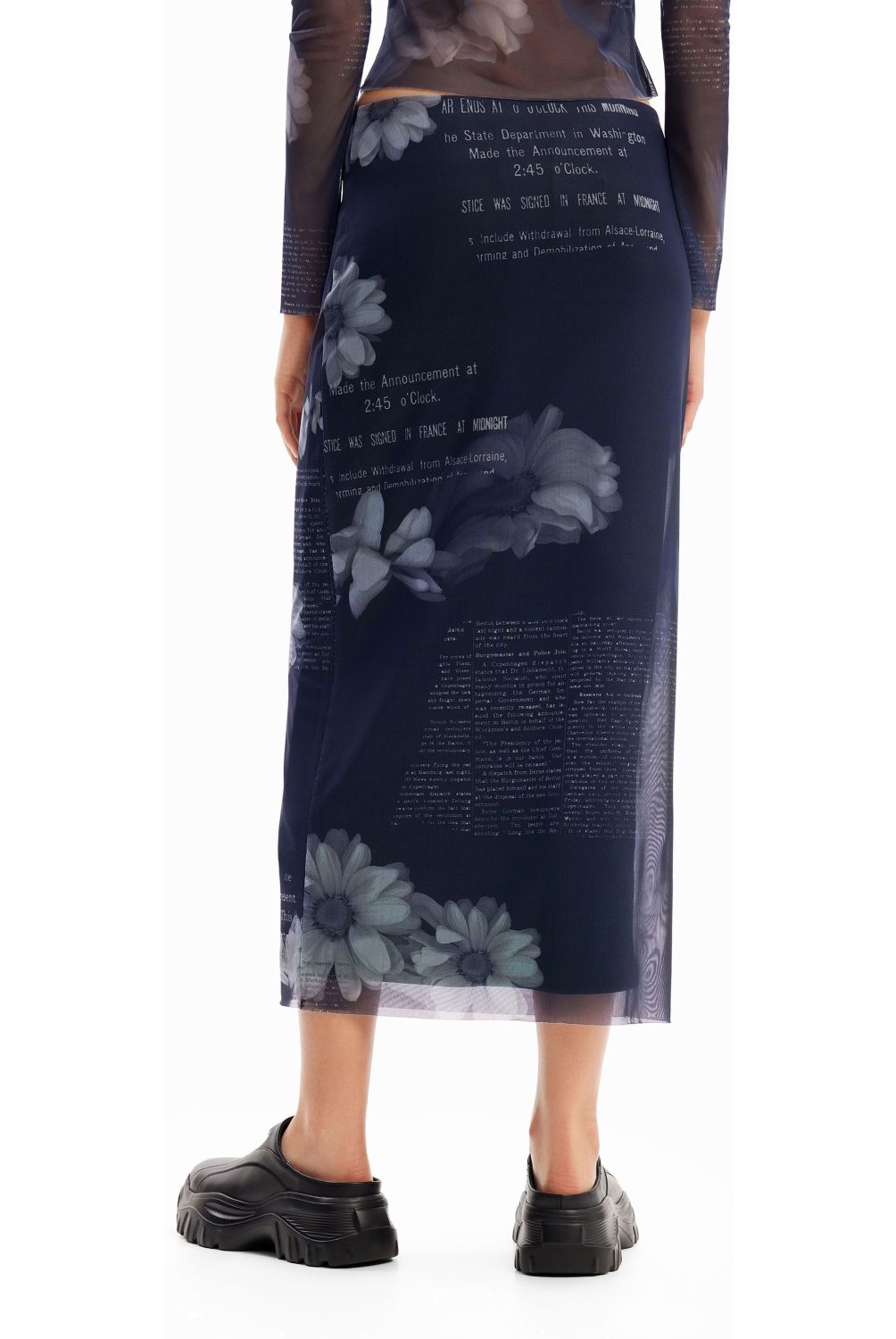 DESIGUAL - Falda Midi Tul Periódico Mujer Desigual