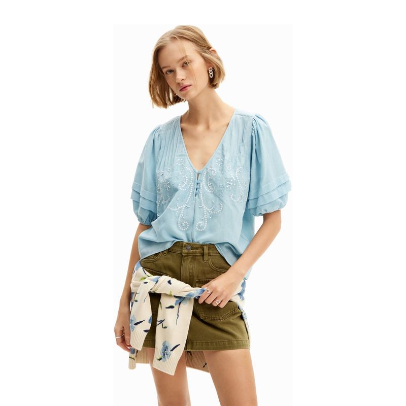 DESIGUAL - Blusa Boho Bordados Mujer Desigual
