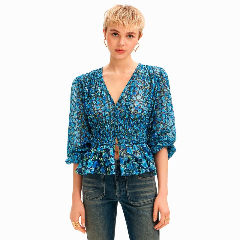 DESIGUAL - Blusa Plumeti Flores Mujer Desigual