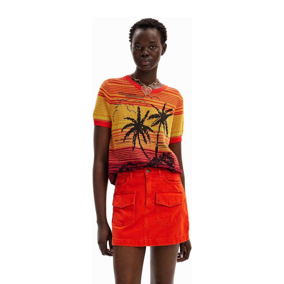 DESIGUAL - Polera Punto Palmeras Mujer Desigual