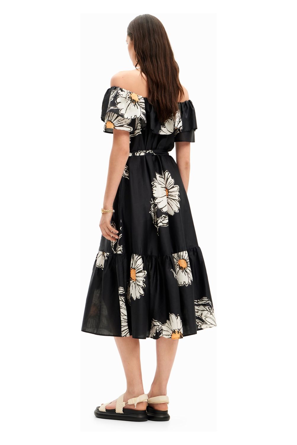 DESIGUAL - Vestido Midi Volante Margaritas Mujer Desigual
