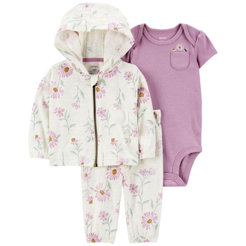 CARTER'S - Conjunto 3 Piezas Polerón, Pantalón y Body Bebé Niña Carter's