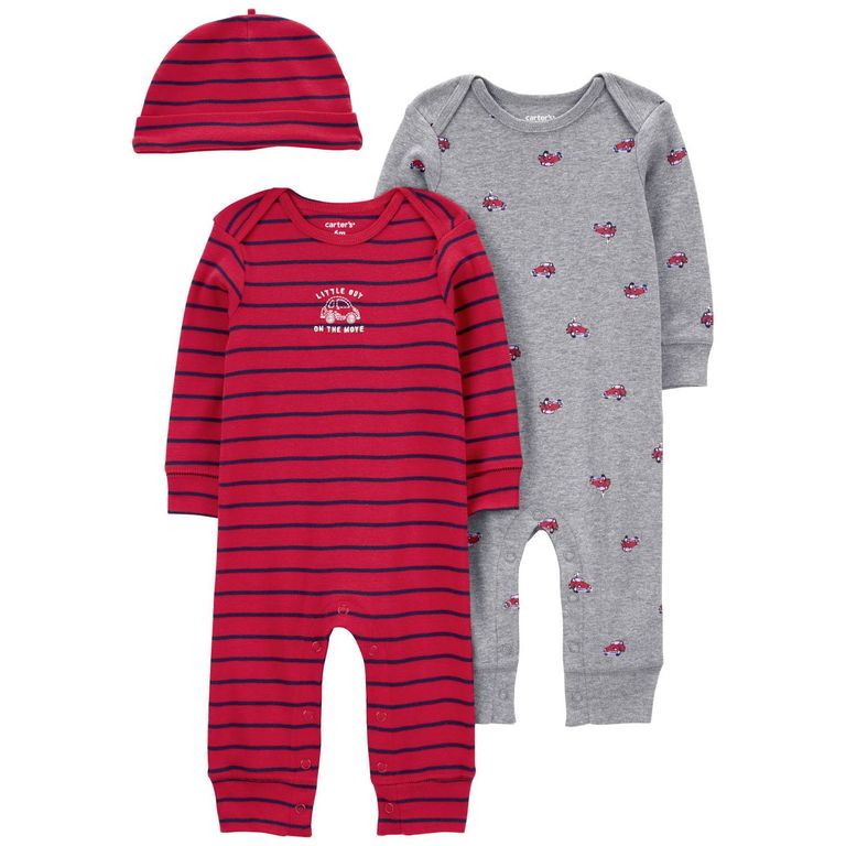 Conjunto 3 Piezas Dos Enteritos y Gorro Bebé Niño