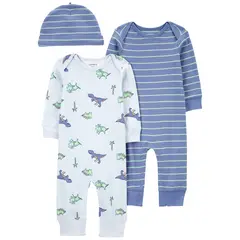 CARTER'S - Conjunto 3 Piezas Dos Enteritos y Gorro Bebé Niño