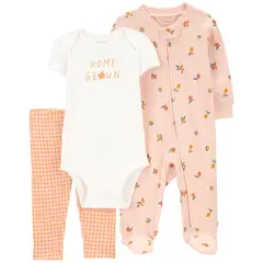 CARTER'S - Conjunto 3 Piezas Pijama, Body y Calza Bebé Niña