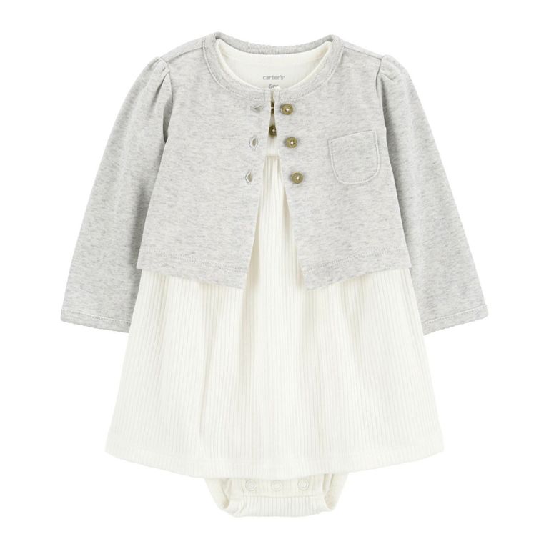 Conjunto 2 Piezas Vestido con Cubre Pañal y Chaleco Bebé Niña