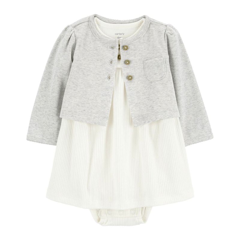 CARTER'S - Conjunto 2 Piezas Vestido Con Cubre Pañal y Chaleco Bebé Niña Carter's