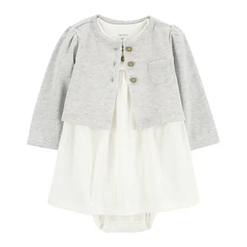 CARTER'S - Conjunto 2 Piezas Vestido con Cubre Pañal y Chaleco Bebé Niña