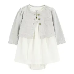 CARTER'S - Conjunto 2 Piezas Vestido con Cubre Pañal y Chaleco Bebé Niña