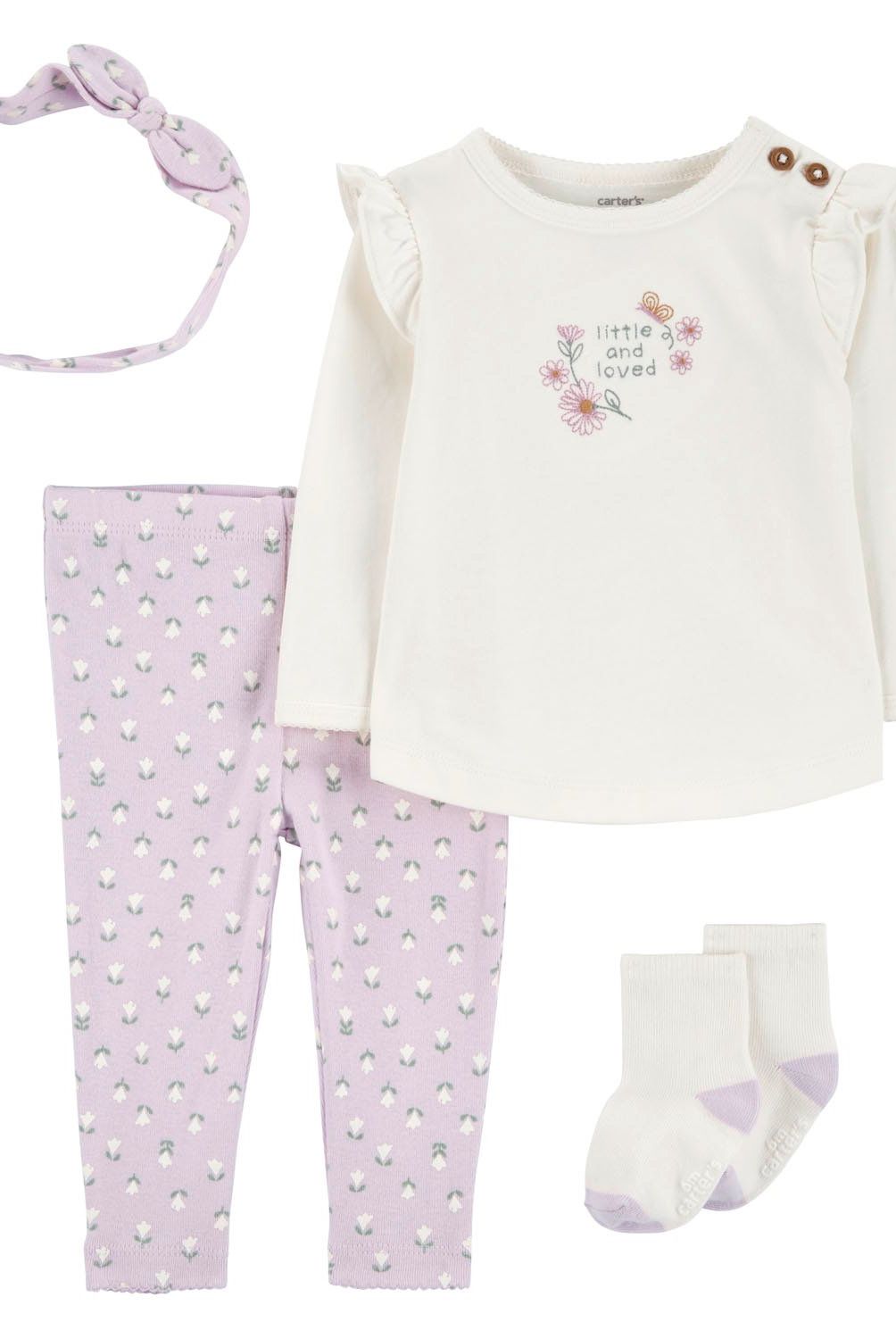 CARTER'S - Conjunto 4 Piezas Polera, Calza, Cintinllo y Calcetines Bebé Niña Carter's