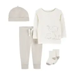 CARTER'S - Conjunto 4 Piezas Polera, Pantalón, Gorro y Calcetines Unisex Bebé