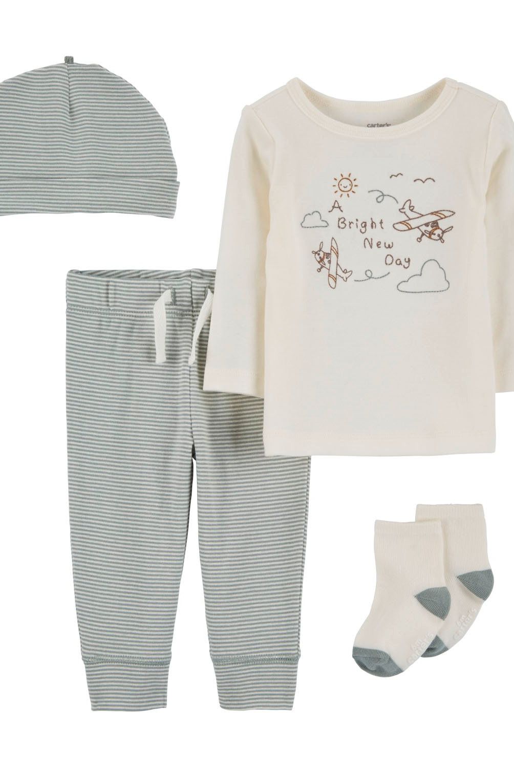 CARTER'S - Conjunto 4 Piezas Polera, Pantalón, Gorro y Calcetines Bebé Niño Carter's