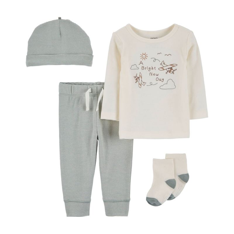 CARTER'S - Conjunto 4 Piezas Polera, Pantalón, Gorro y Calcetines Bebé Niño Carter's