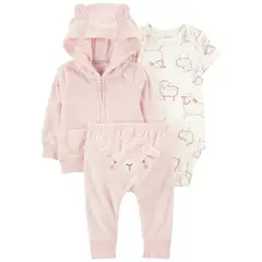 CARTER'S - Conjunto 3 piezas Poleron, Pantalon y Body Bebé Niña