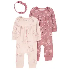 CARTER'S - Conjunto 3 Piezas 2 Enteritos y Cintillo Bebé Niña