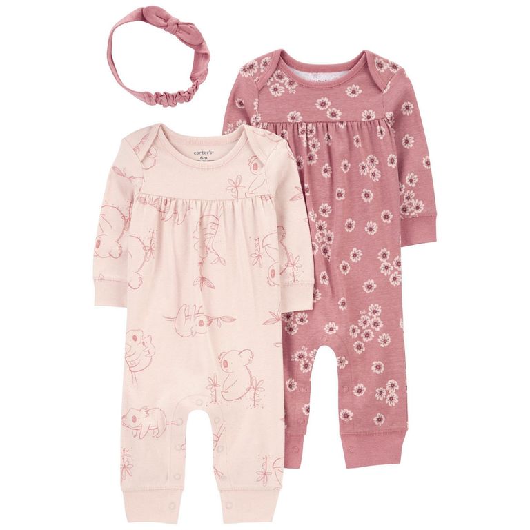 Conjunto 3 Piezas 2 Enteritos y Cintillo Bebé Niña