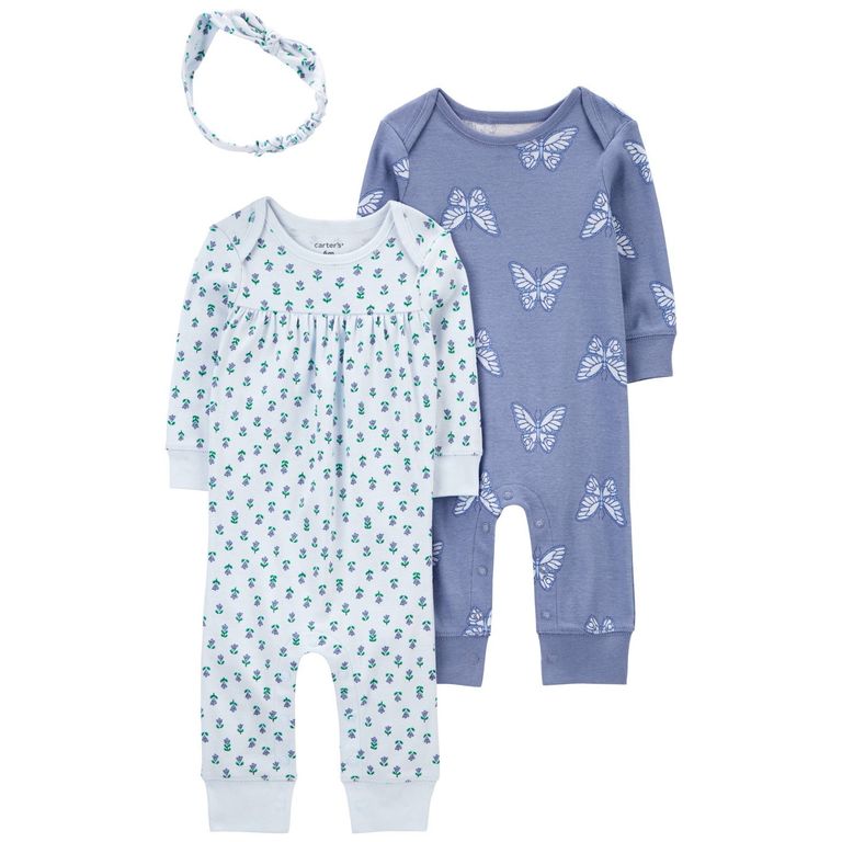 Conjunto 3 Piezas 2 Enteritos y Cintillo Bebé Niña