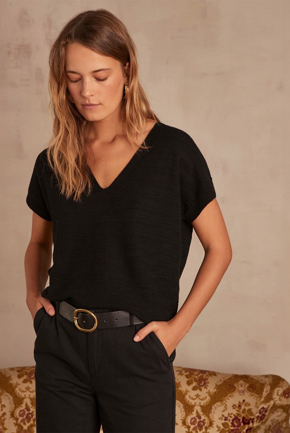 MAISON 123 - Polera Manga Corta a Rayas Mujer