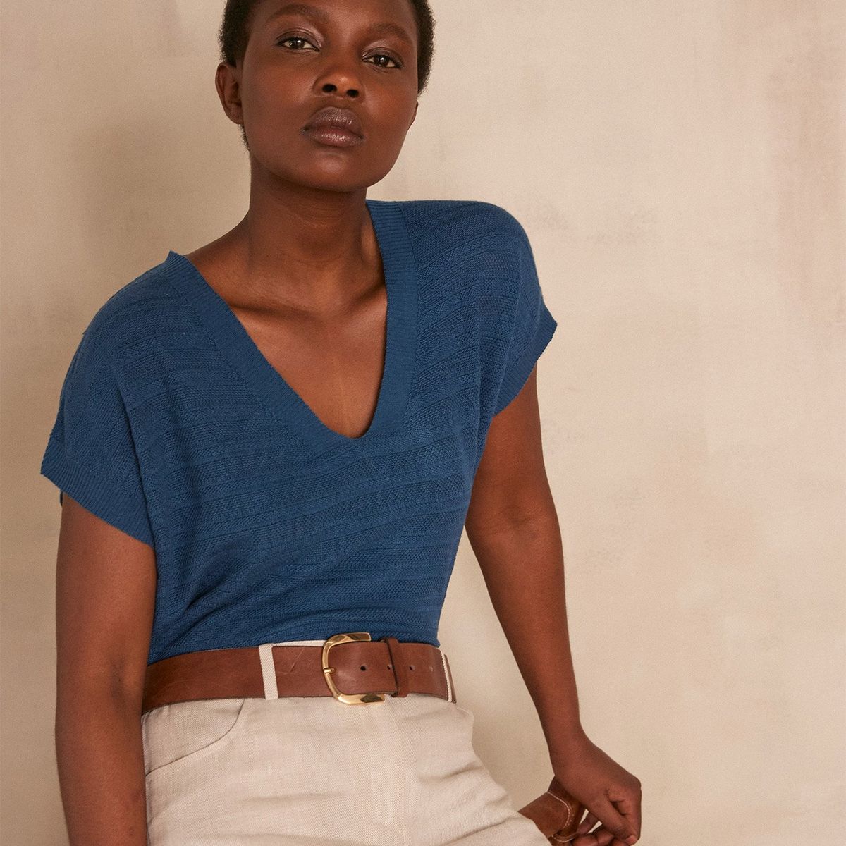 MAISON 123 - Polera Manga Corta a Rayas Mujer