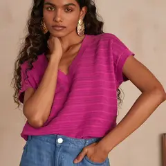 MAISON 123 - Polera Manga Corta Rayas Mujer