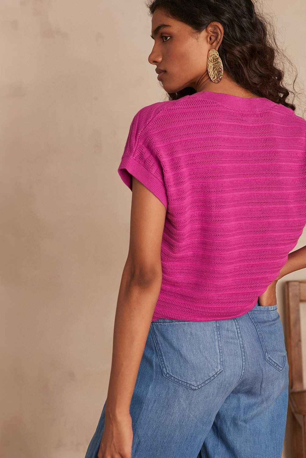 MAISON 123 - Polera Manga Corta Rayas Mujer