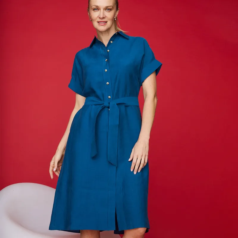 MAISON 123 - Vestido Camisero Manga Corta para Mujer