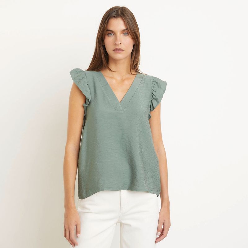 VERO MODA - Top Vero Moda Cuello en V con Vuelos para Mujer