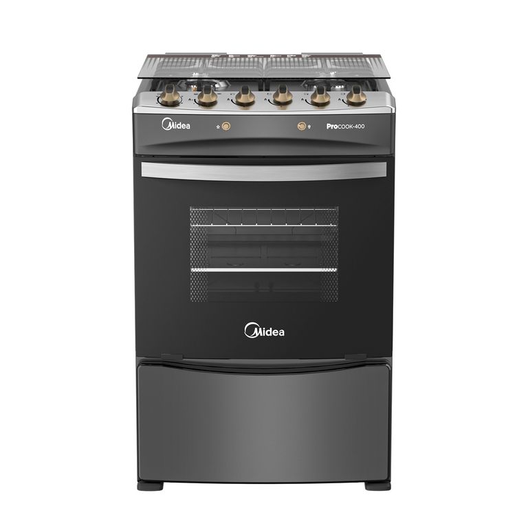 MIDEA Cocinas a Gas 4 Quemadores Horno de 68L con Grill Multigas MCG-4QPI24NSCG