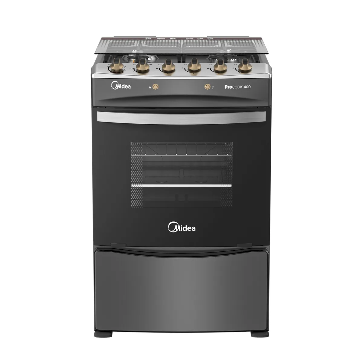 MIDEA - Cocinas a Gas 4 Quemadores Horno de 68L con Grill Multigas MCG-4QPI24NSCG Midea