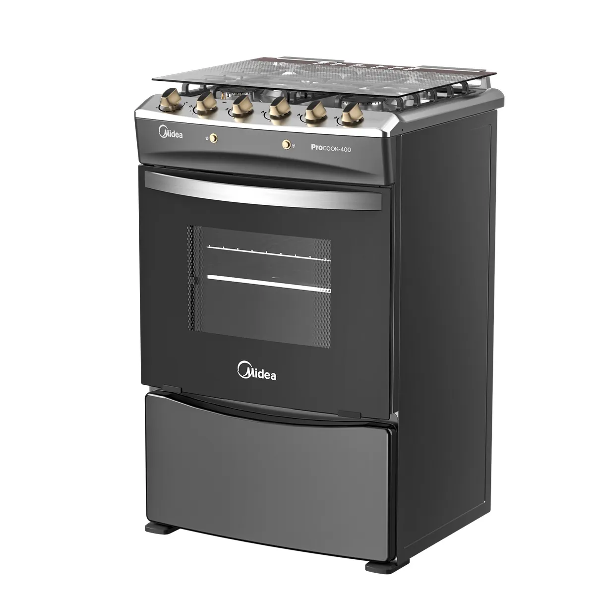 MIDEA - Cocinas a Gas 4 Quemadores Horno de 68L con Grill Multigas MCG-4QPI24NSCG Midea