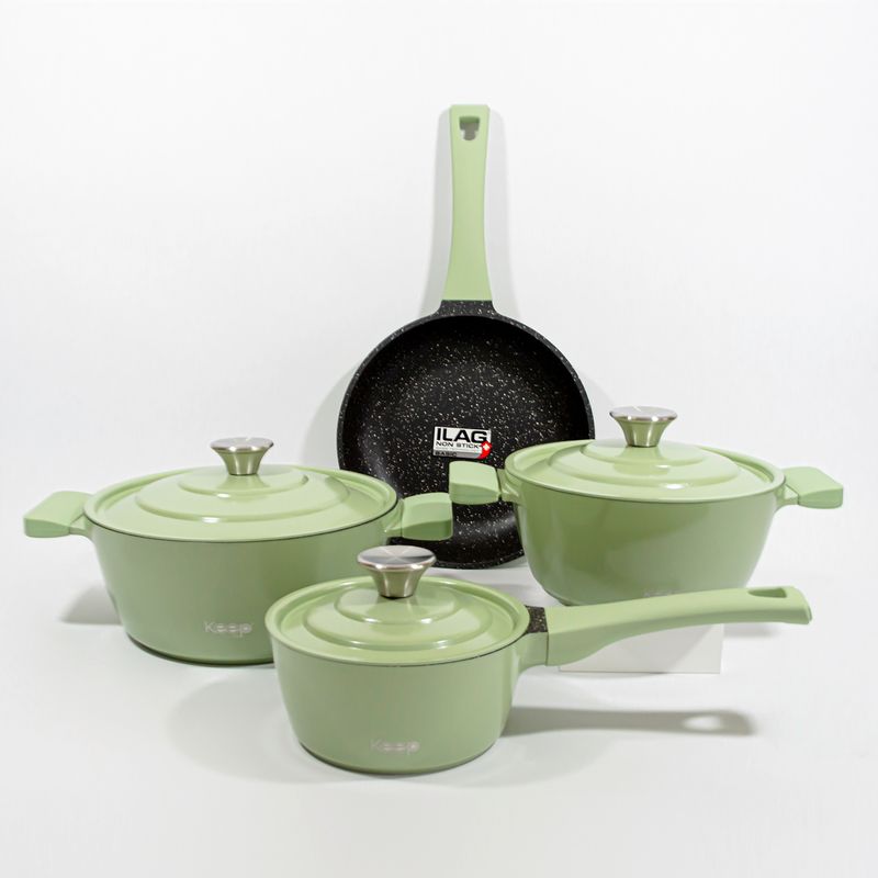 KEEP - Batería De Cocina Antiadherente 7 Piezas Pistacho Keep