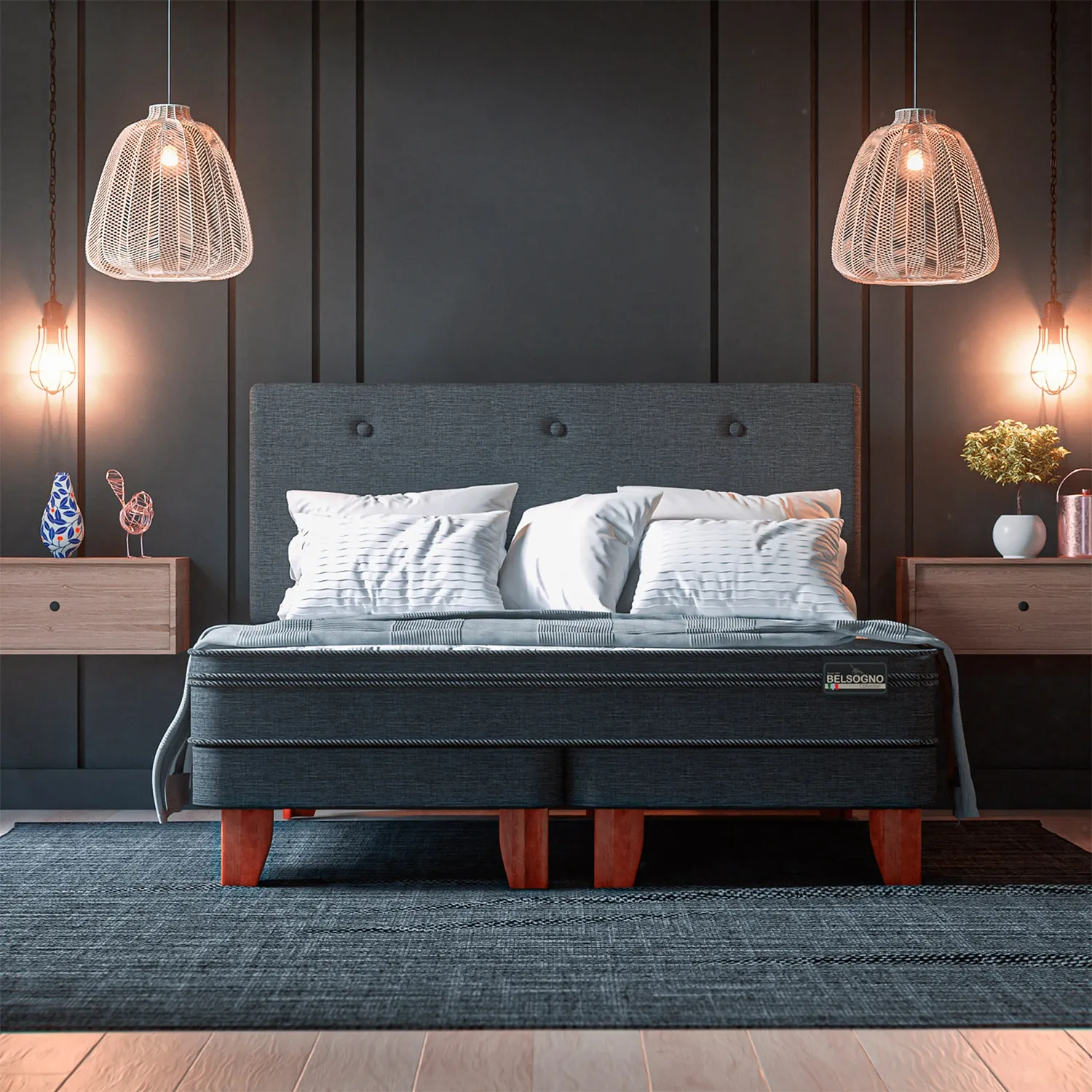 BELSOGNO Cama Europea Plus 2 Plazas + Respaldo Belsogno