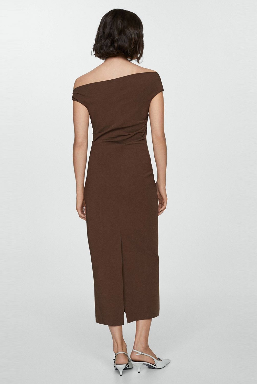 MANGO - Vestido Drapeado Hombros Descubiertos Mujer Mango