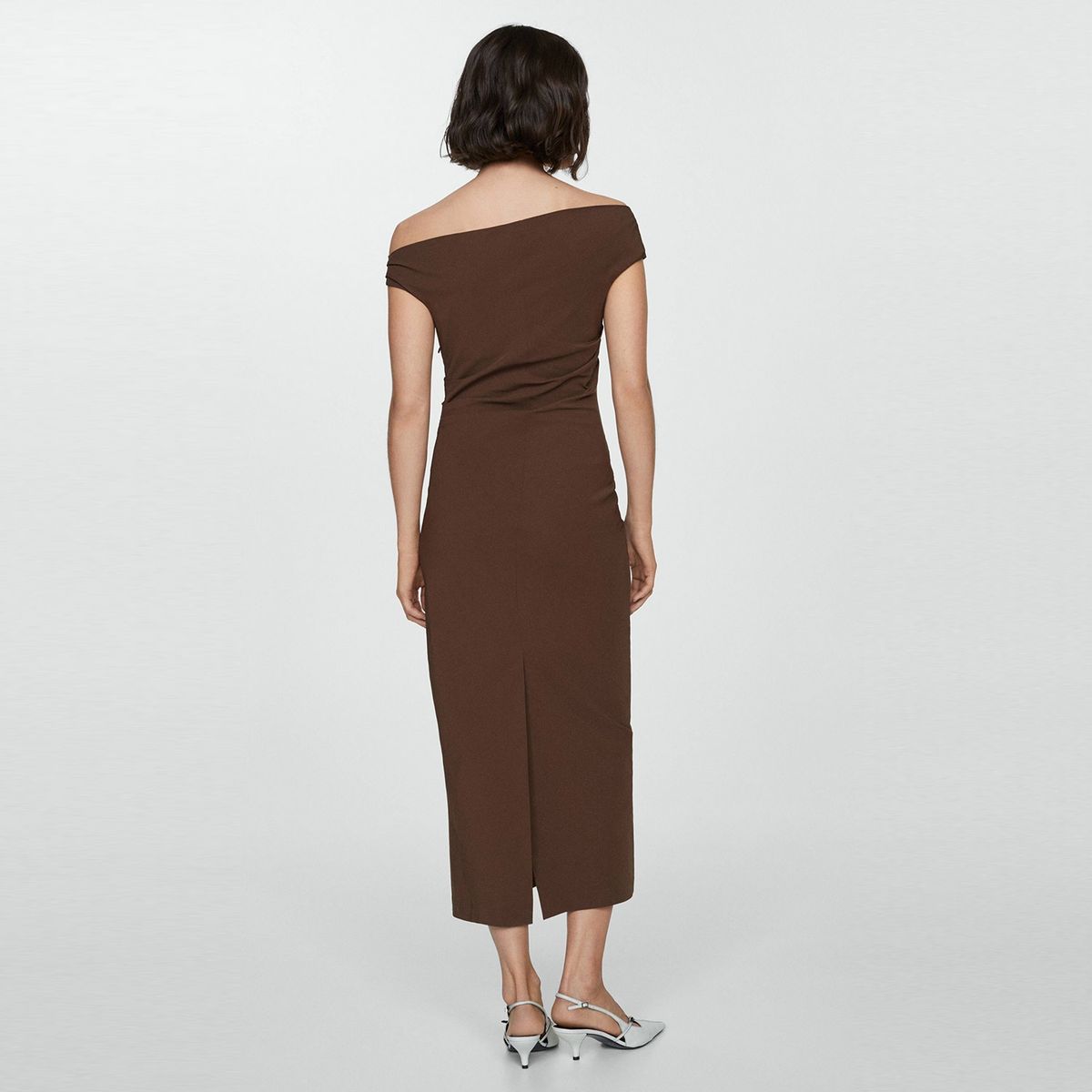 MANGO - Vestido Drapeado Hombros Descubiertos Mujer Mango